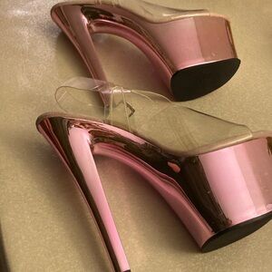 Pleaser size 8 pink chrome 7 inch heel pole dance sandals